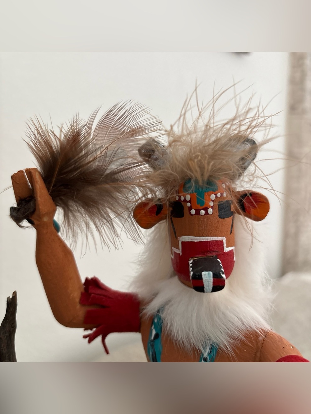 Vintage Brown and Red Kachina Doll with Feathers Native American decoration Vtg - Picture 2 of 16